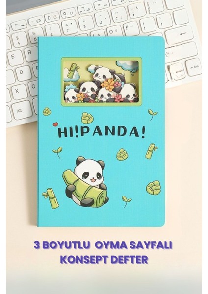 Sevimli Panda Temalı 3D Stereo Katmanlı Oyma Sayfalı Defter 20,8 x 14 cm 120 Yaprak
