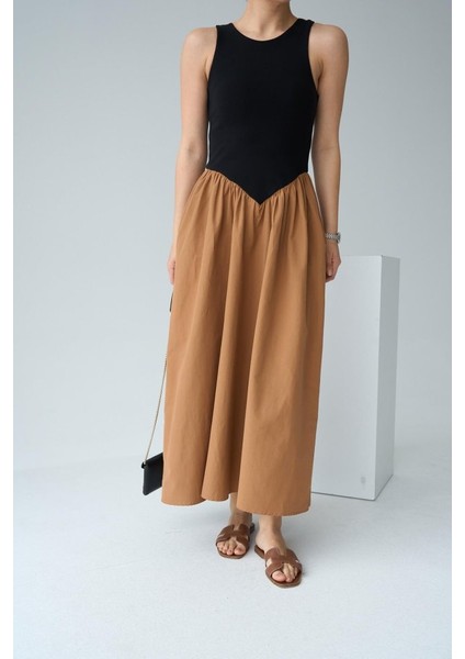 Iki Renkli Elbise - Siyah-Taba