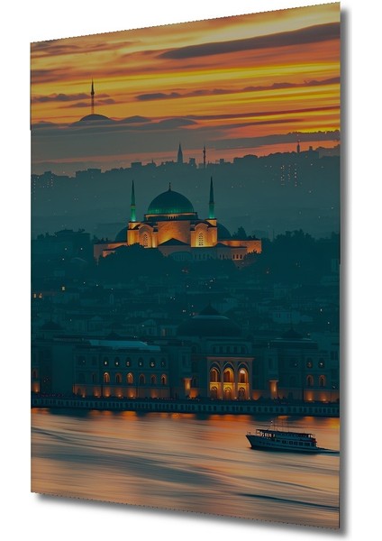 Istanbul Silüeti Yağlı Boya Görünümlü Dekoratif Ahşap Ev/işyeri/ofis Kare Tablo fiyatları