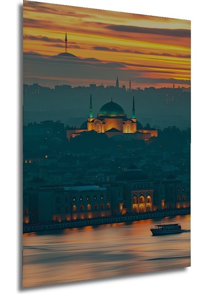 Istanbul Silüeti Yağlı Boya Görünümlü Dekoratif Ahşap Ev/işyeri/ofis Kare Tablo modelleri