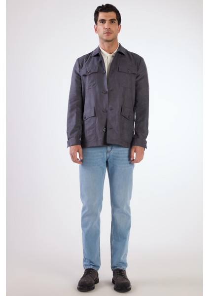 Gri Erkek Regular Fit Düz Klasik Yaka Süet Mont - 105399