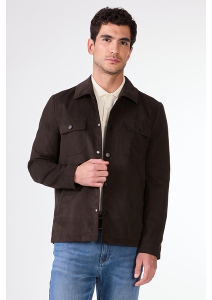 Koyu Kahverengi Erkek Regular Fit Düz Klasik Yaka Süet Mont - 104746
