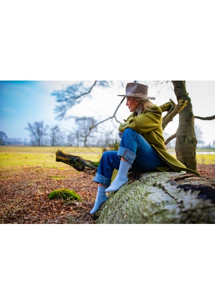 Kadın Kaşmir Yün Çorap - 2'li Paket Açık Mavi Bordo (Beden 36-41)