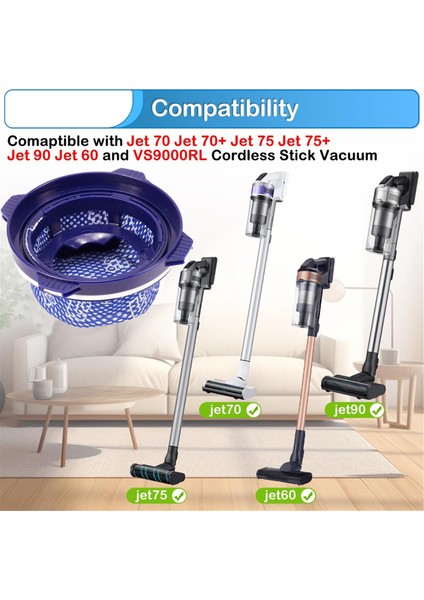 6pcs Samsung Jet Için Hepa Filtresi 60 Jet 70 Jet 70+ Jet 75 Jet 75+ Jet 90 VS9000RL Stick Vakum Süpürge Parçaları Toz Filtresi (Yurt Dışından) modelleri