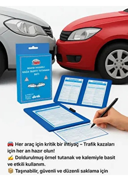 Maddi Hasarlı Kaza Tespit Tutanağı Seti 1 Adet Kalem ile Kolay Kullanım fiyatları