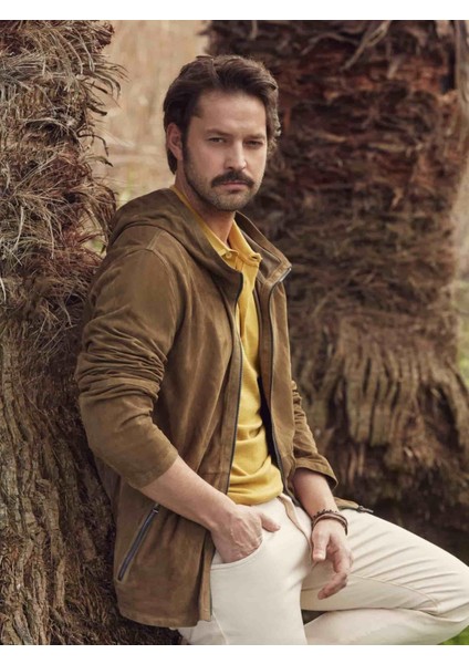 Haki Erkek Regular Fit Düz Kapüşonlu Mont