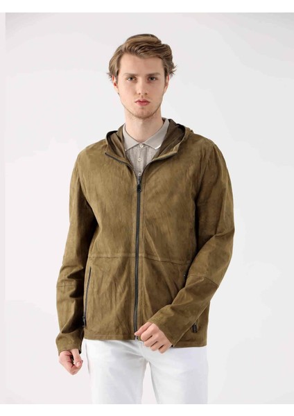 Haki Erkek Regular Fit Düz Kapüşonlu Mont