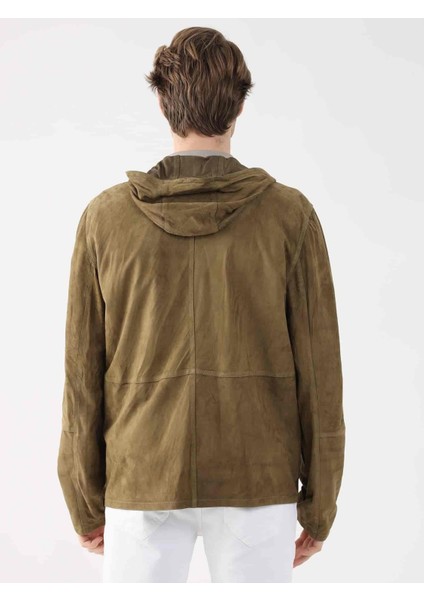 Haki Erkek Regular Fit Düz Kapüşonlu Mont