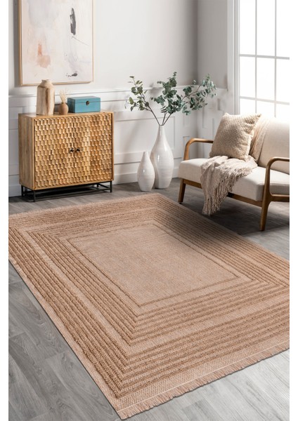 Novella Modern Halı Koleksiyonu | Tozumaz, Hasır Renk, Jüt Taban, Saçaklı Dekoratif Kilim
