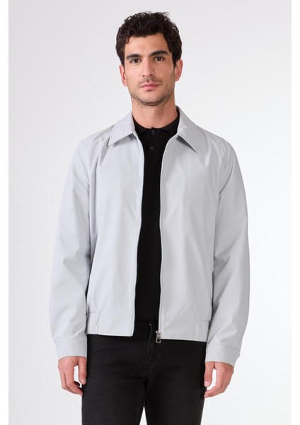 Gri Erkek Regular Fit Düz Klasik Yaka Bomber Mont