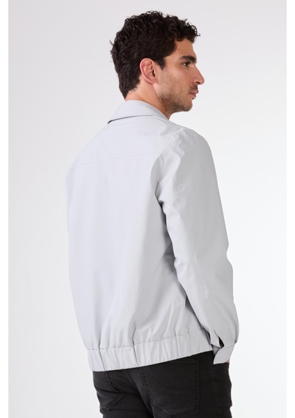 Gri Erkek Regular Fit Düz Klasik Yaka Bomber Mont