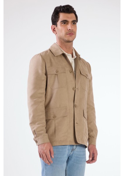 Bej Erkek Regular Fit Düz Klasik Yaka Süet Mont - 104736