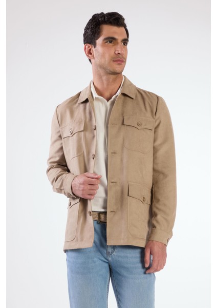 Bej Erkek Regular Fit Düz Klasik Yaka Süet Mont - 104736