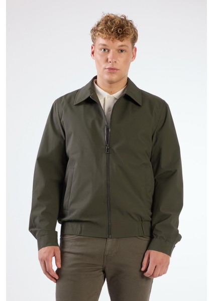 Haki Erkek Regular Fit Düz Klasik Yaka Bomber Mont