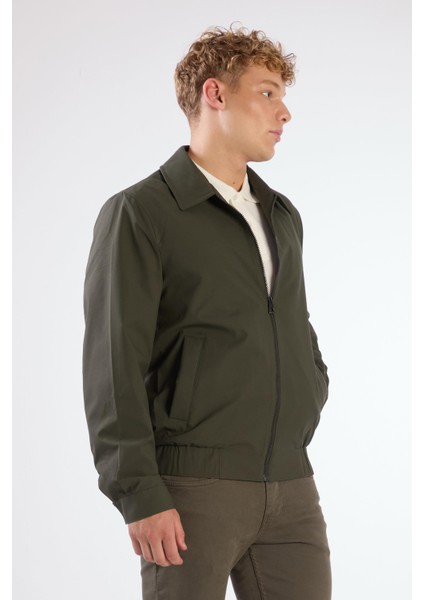 Haki Erkek Regular Fit Düz Klasik Yaka Bomber Mont