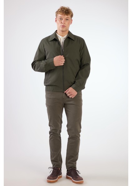 Haki Erkek Regular Fit Düz Klasik Yaka Bomber Mont