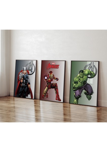 (Çerçevesiz)Hulk, Demir Adam, Thor Poster Seti 3 Lü Çerçevesiz Poster, Marvel Poster