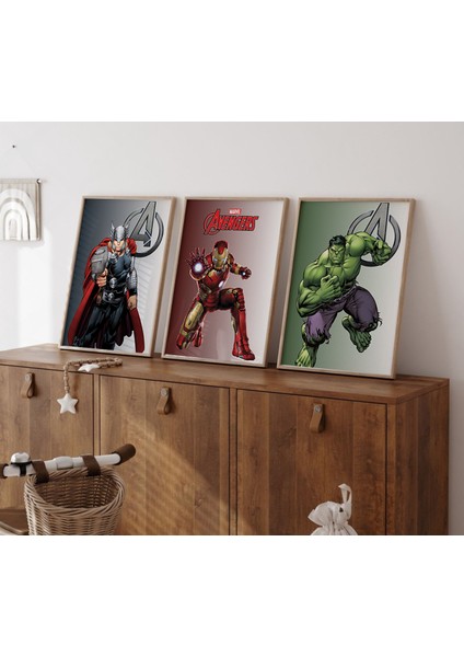(Çerçevesiz)Hulk, Demir Adam, Thor Poster Seti 3 Lü Çerçevesiz Poster, Marvel Poster fiyatları