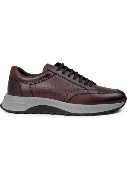 Erkek Bordo Hakiki Deri Sneaker Ayakkabı - 01984MBRDE03