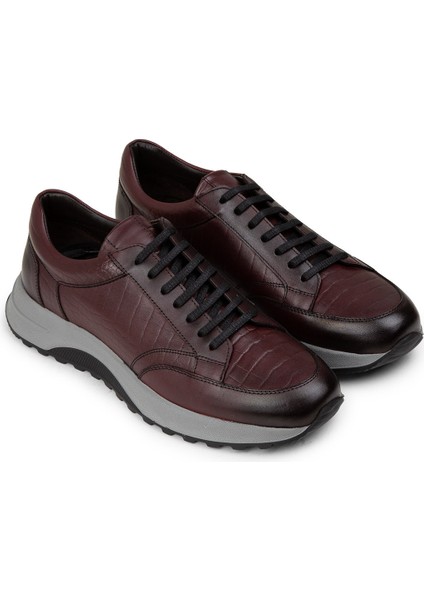 Erkek Bordo Hakiki Deri Sneaker Ayakkabı - 01984MBRDE03 fırsatları