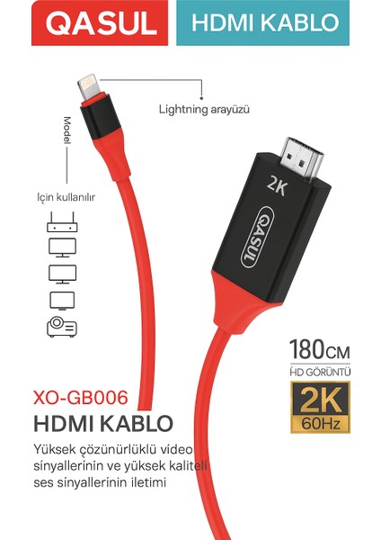 iPhone Lightning Uyumlu HDMI Kablo 2k 60Hz Hd Görüntü ve Ses Aktarımı Kablosu