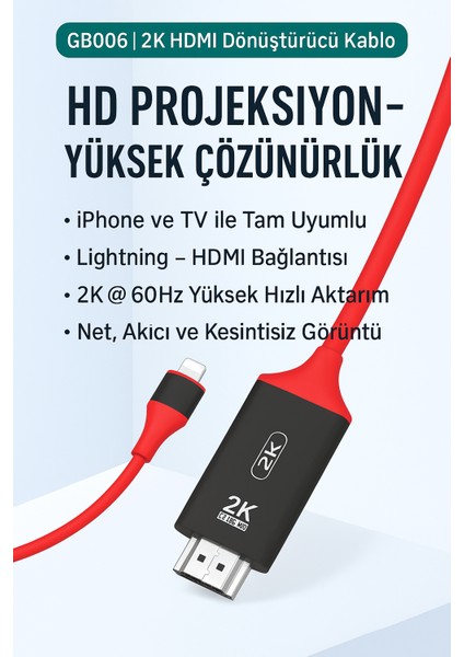 iPhone Lightning Uyumlu HDMI Kablo 2k 60Hz Hd Görüntü ve Ses Aktarımı Kablosu indirimleri