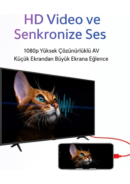 iPhone Lightning Uyumlu HDMI Kablo 2k 60Hz Hd Görüntü ve Ses Aktarımı Kablosu