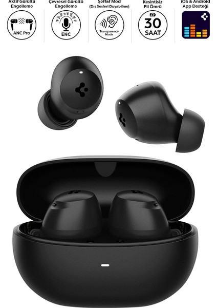 Audio TWS P10 Bluetooth Kablosuz Kulaklık - ANC Pro Aktif Gürültü Engelleme + ENC 6 Mikrofon - 10mm Sürücü - 30 Saat Pil - iOS & Android EQ App Şeffaf & Gaming Mod iPX4 Siyah - ASD07887