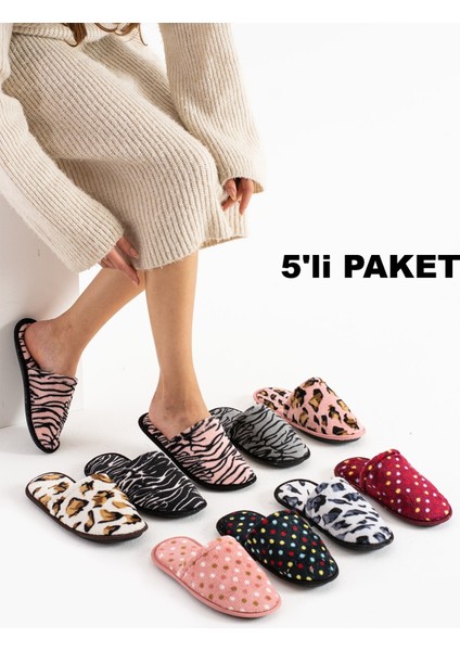 5'li Kadın Ev Terliği Misafir Bohça Çeyiz Halı Hediyelik Ucuz Kışlık Gündelik Ev Terliği