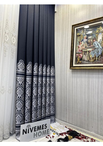 Nivemeshome Side FT632057 V- 504 Siyah 1/3 Sık Pileli Fon Perde Apm