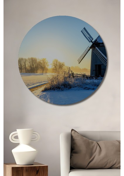Kış Masalı Yeldeğirmeni Manzarası Yağlı Boya Görünümlü Dekoratif Ahşap Ev/işyeri/ofis Tablo