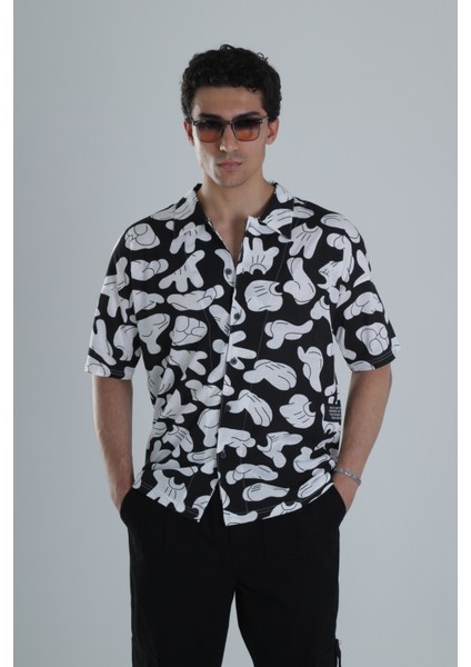 Erkek Siyah Beyaz Summer Style Desenli Gömlek COC1164