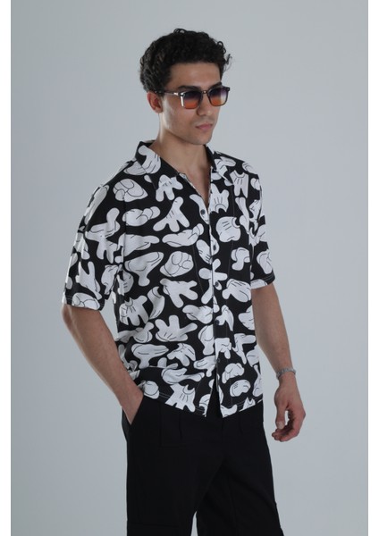 Erkek Siyah Beyaz Summer Style Desenli Gömlek COC1164 modelleri