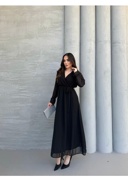 Lastikli Volan Kol Detaylı Kruvaze Salaş Şifon Elbise fiyatları