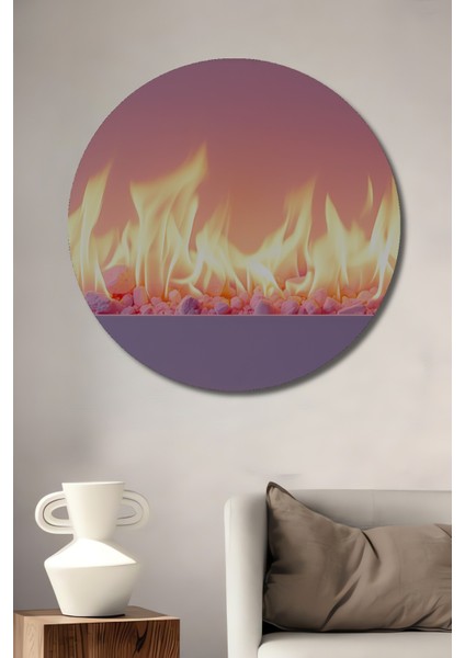 Pembe Alevler ve Taşlar Yağlı Boya Görünümlü Dekoratif Ahşap Ev/işyeri/ofis Yuvarlak Tablo