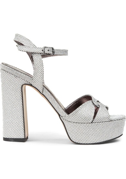 Kadın Gümüş Platform Topuk Abiye Ayakkabı - K2030ZSYHM02