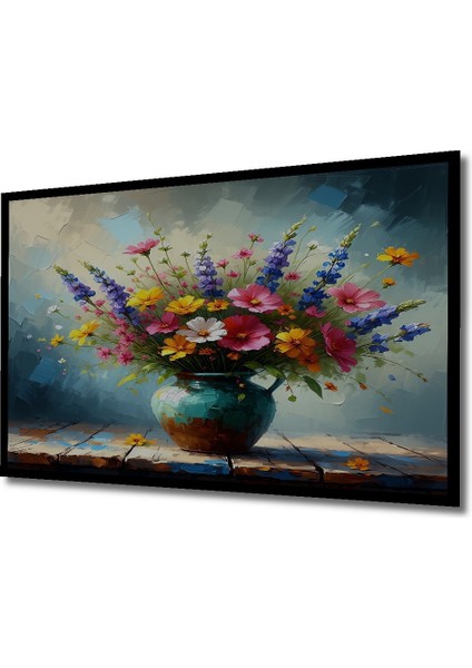 Çerçeve Görünümlü Vazoda Çiçek Şöleni Yağlı Boya Görünümlü Dekoratif Ahşap Işyeri/ofis Kare Tablo fiyatları