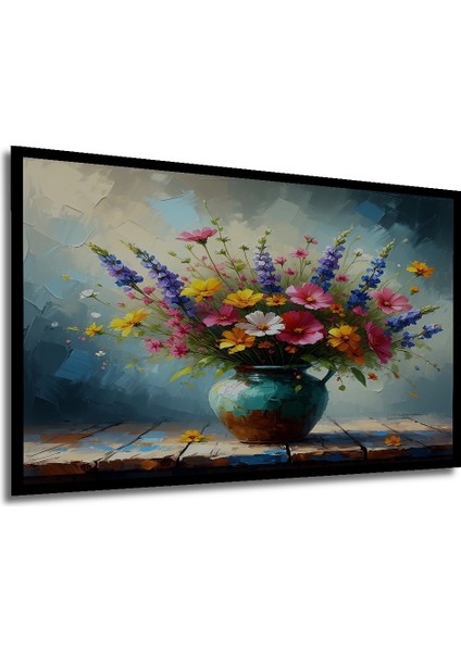 Çerçeve Görünümlü Vazoda Çiçek Şöleni Yağlı Boya Görünümlü Dekoratif Ahşap Işyeri/ofis Kare Tablo modelleri