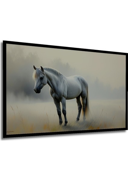 Çerçeve Görünümlü Beyaz At Yağlı Boya Görünümlü Dekoratif Ahşap Ev/işyeri/ofis Kare Tablo modelleri