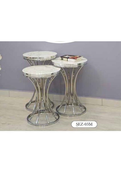 Mim Beyaz Mermer - Gümüş Şelale Zigon Sehpa