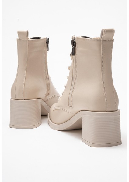 Kadın Topuklu Kancalı Bağcıklı Bot Bej Cilt fırsatları