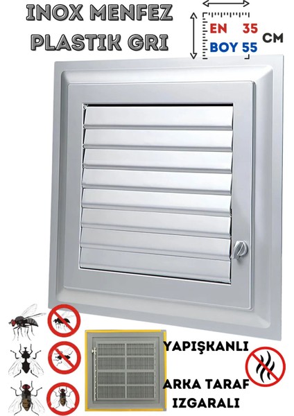 Havalandırma Menfezi Banyo Wc Tuvalet Menfez Plastik Panjur Gri 35X55 cm