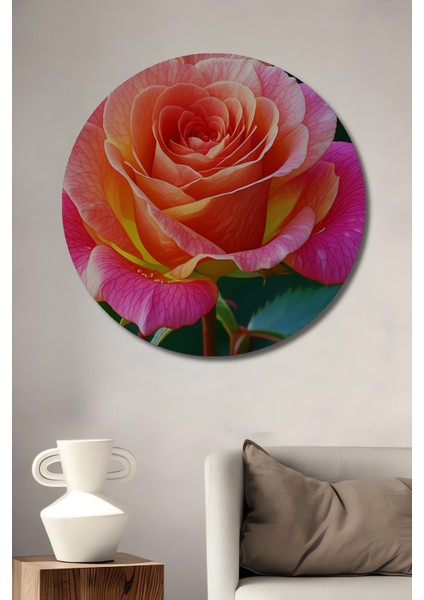 Pembe Gül Yağlı Boya Görünümlü Dekoratif Ahşap Ev/işyeri/ofis Yuvarlak Tablo