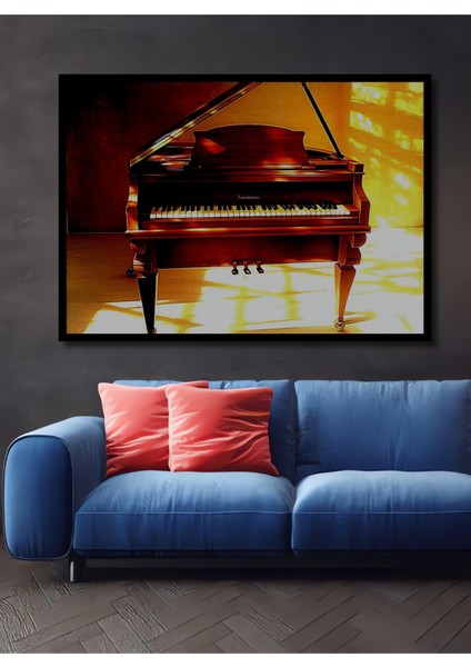 Çerçeve Görünümlü Piyano Tutkusu Yağlı Boya Görünümlü Dekoratif Ahşap Ev/işyeri/ofis Kare Tablo