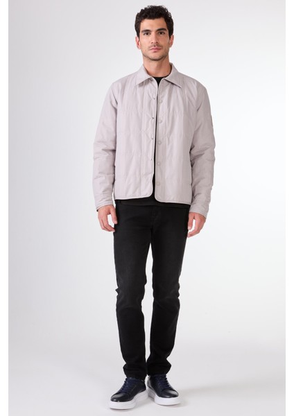 Gri Çıtçıt Kapamalı Kapitone Slim Fit Erkek Mont