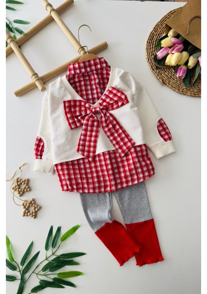 Pötikare Detaylı Fiyonklu Kız Çocuk 2 li takım - Kırmızı fiyatları