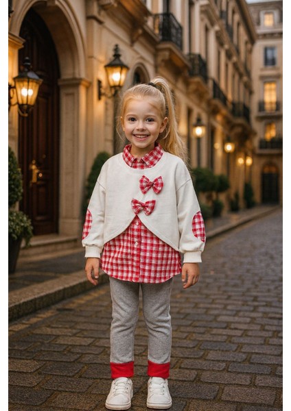 Pötikare Detaylı Fiyonklu Kız Çocuk 2 li takım - Kırmızı modelleri