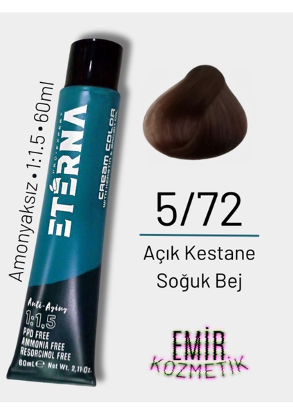 Amonyaksız Doğal Saç Boyası - 5/72 Açık Kestane Soğuk Bej