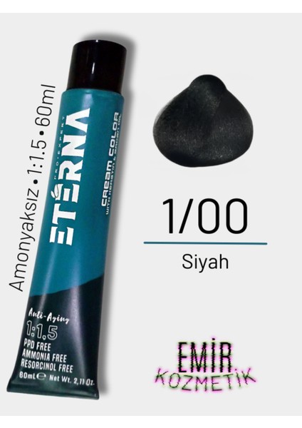 Amonyaksız Doğal Saç Boyası - 1/00 Siyah