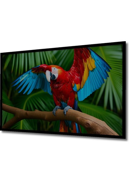 Çerçeve Görünümlü Tropikal Cennet Papağanı Yağlı Boya Görünümlü Dekoratif Ahşap Ofis Kare Tablo fiyatları